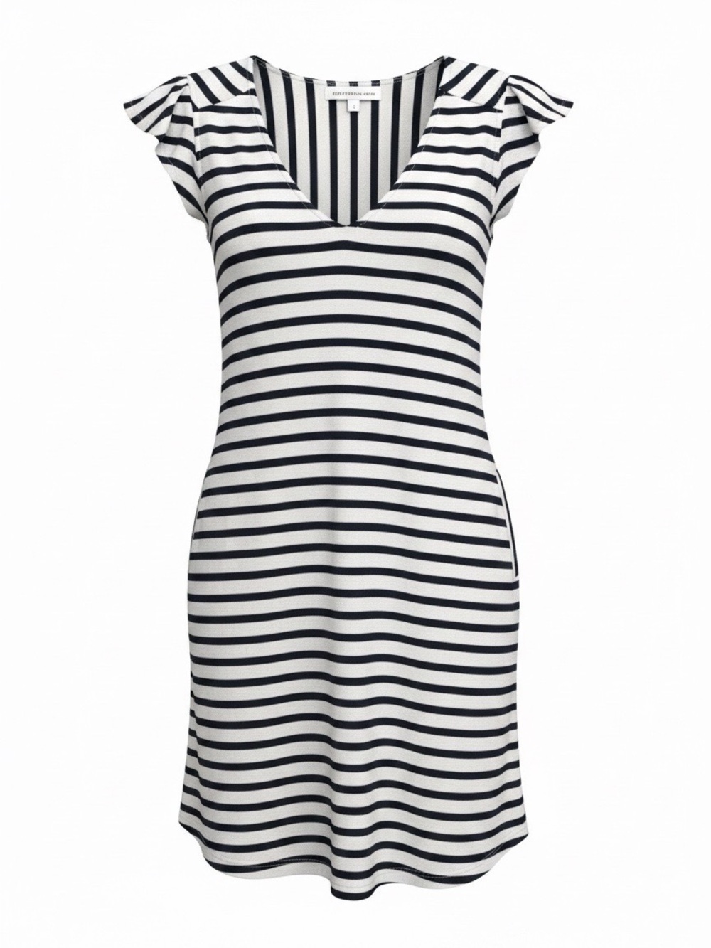 Striped V-Neck Mini Dress in Black and White